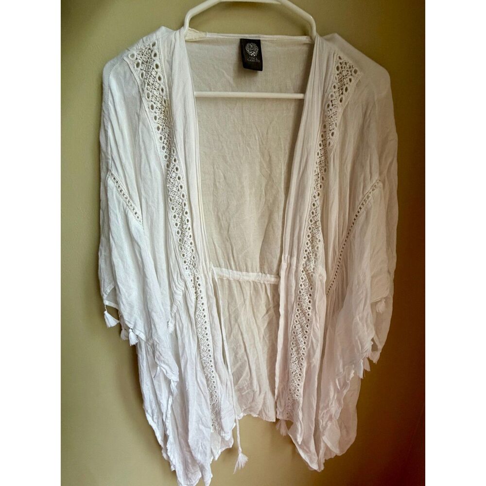 Vince Camuto Cinch-Waist Tassel-Trim Topper Cardigan – One Size